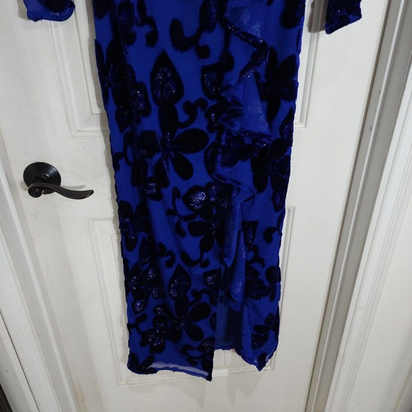 House of Harlow Revolve Womens Dress Ivan Blue Velour Burnout Ruffle Slit Sz XXS - Picture 6 of 15